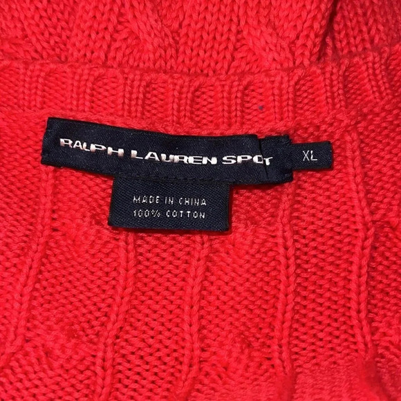 Ralph Lauren Women’s Strawberry Red V-Neck 100% Cotton Cable Knit Sweater XL - Picture 7 of 8